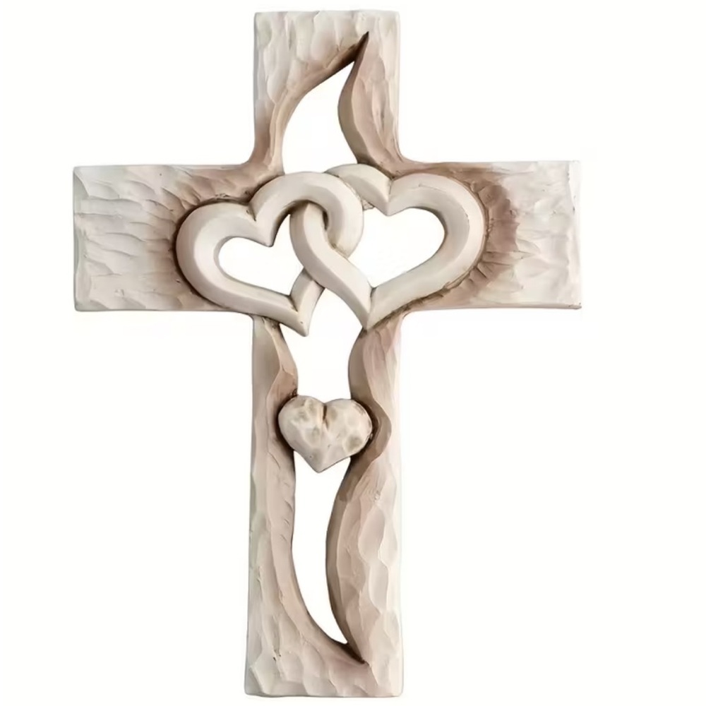 Hand Carved Wooden Heart Cross Wall Decor Religious Wall Art
